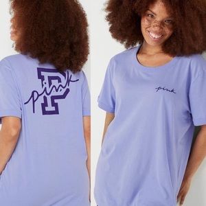 NWT VS Pink Periwinkle Campus Tee w/ felt script logo